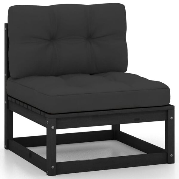 vidaXL Garden Lounge Set Black Solid pine wood, polyester Standard