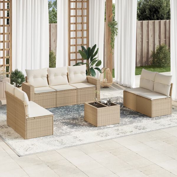 vidaXL Garden Sofa Set Beige PE rattan, powder-coated steel, tempered glass