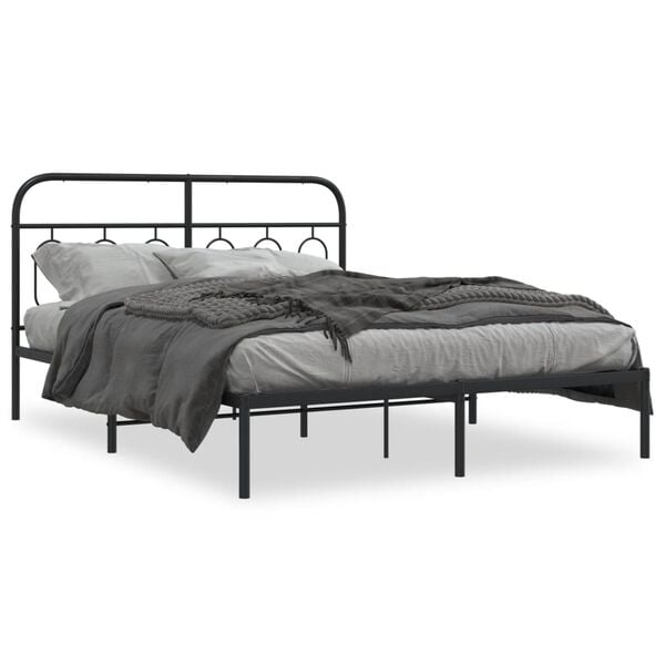 vidaXL Bed Frame Black Steel 59x79 in King Size Bed Frame Rectangular