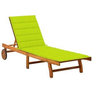 vidaXL Sunlounger Bright green cushion, Natural wood