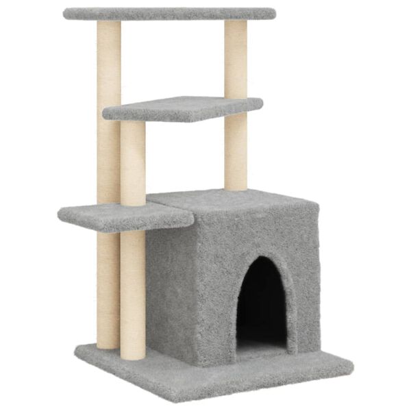 vidaXL Cat Tree Light gray Engineered wood, plush, sisal Medium Durable