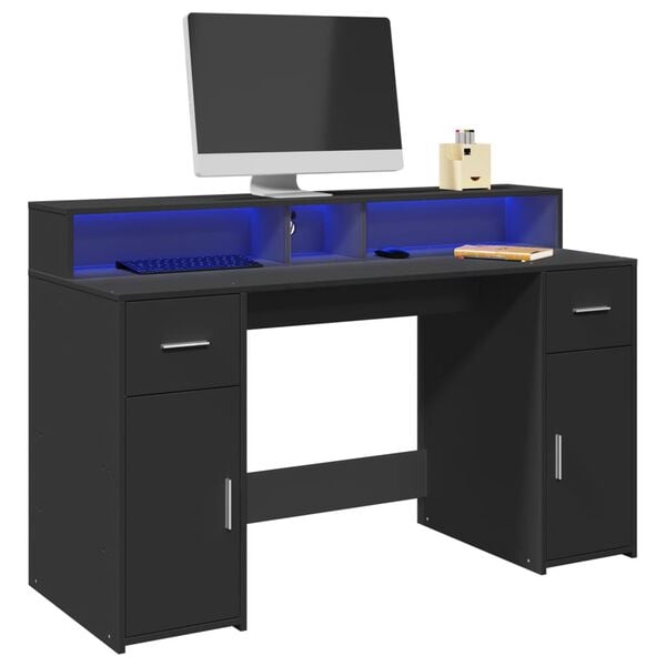 vidaXL Desk Black Engineered Wood Medium Computer Desk Rectangular