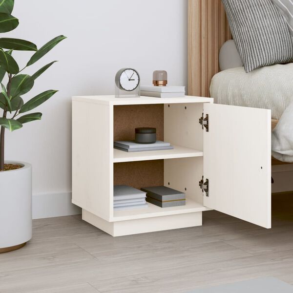 vidaXL Bedside Cabinet White Solid pine wood, faux leather Storage