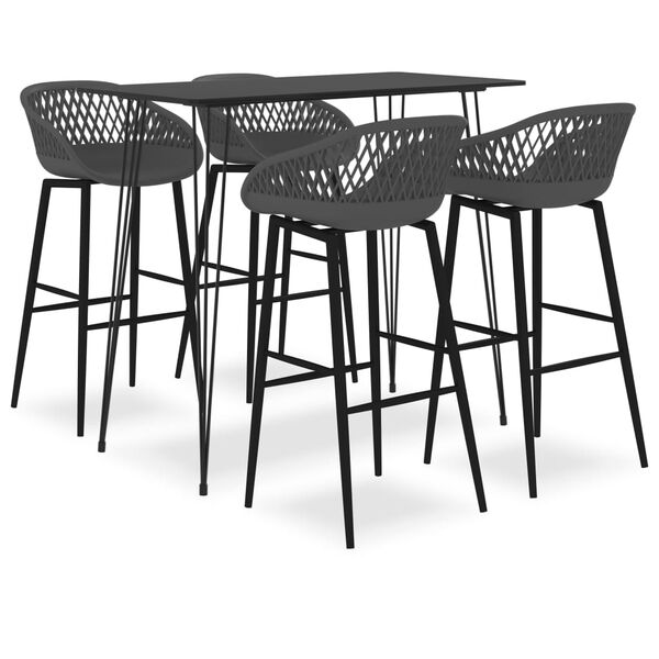 vidaXL Bar Set Black and Grey MDF, PP, Metal Standard Ergonomic