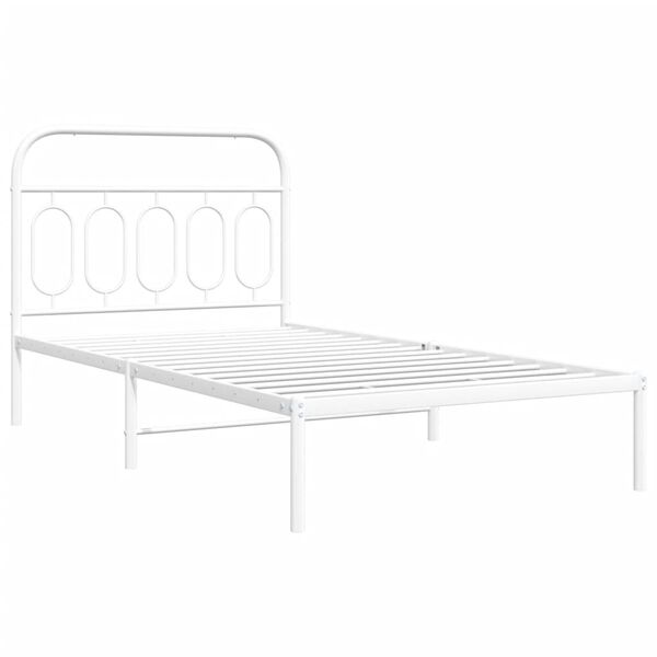 vidaXL Bed Frame White Steel Twin Bed Frame Rectangular Modern