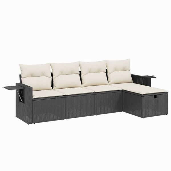 vidaXL Garden Sofa Set Black Poly Rattan, Powder-Coated Steel Large