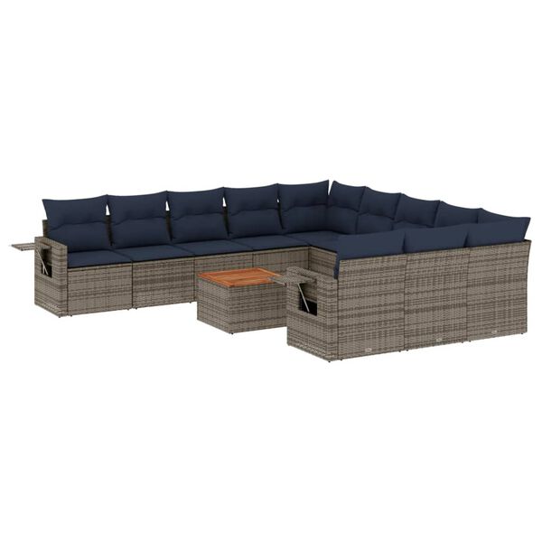 vidaXL 12 Piece Garden Sofa Set with Cushions Grey Poly Rattan
