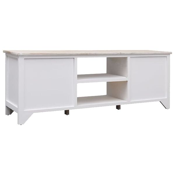 vidaXL TV Cabinet White and Natural Wood Solid Paulownia Wood, MDF Medium