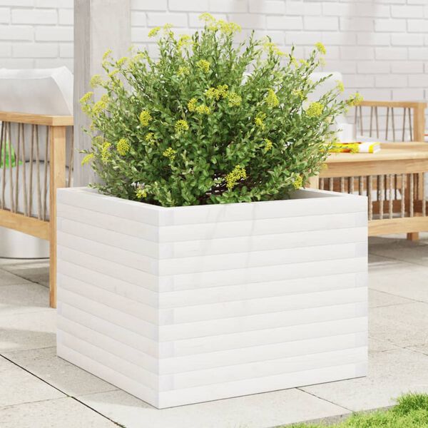 vidaXL Garden Planter White Solid Pine Wood Medium Decorative Inlays