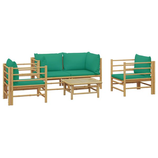 vidaXL Garden Lounge Set Natural bamboo, Green cushions Bamboo, Polyester