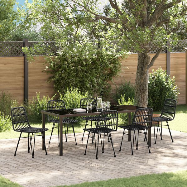 vidaXL Garden Dining Set 7 pcs Black Powder-Coated Steel