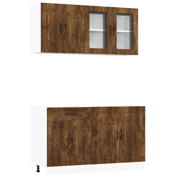 vidaXL Kitchen Cabinet Set Smoked oak Engineered wood and glass