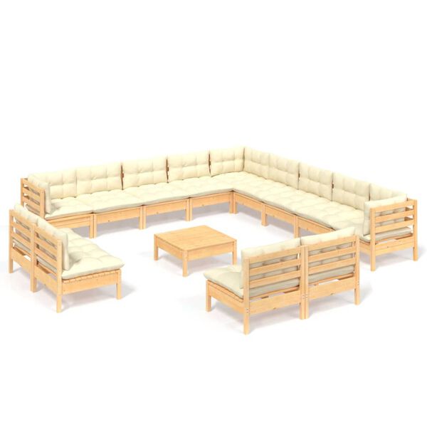 vidaXL Garden Lounge Set Cream Solid pinewood, fabric Medium Modular