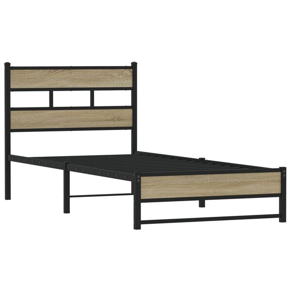 vidaXL Bed Frame Sonoma oak Steel, engineered wood Single Bed Frame