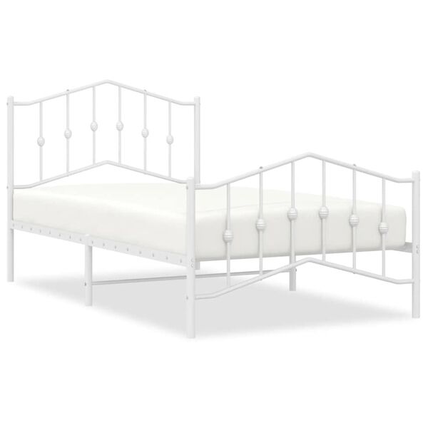 vidaXL Bed Frame White Powder-Coated Steel Twin Bed Frame Rectangular