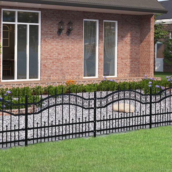 vidaXL Garden Fence with Spear Top Black 94.5"x29.5" Powder-coated Steel