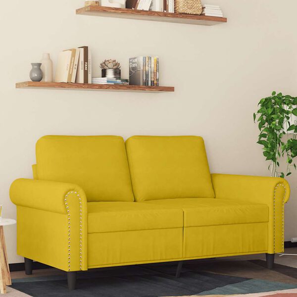 vidaXL 2-seater Sofa Yellow Velvet (100% polyester), metal, foam