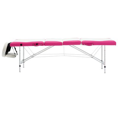 vidaXL 4-Zone Foldable Massage Table Aluminum White and Pink