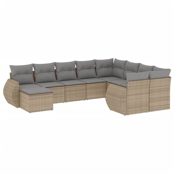 vidaXL Garden Sofa Set Beige PE Rattan, Powder-Coated Steel, Tempered Glass