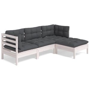 vidaXL Garden Lounge Set White, Anthracite Solid pine, polyester Medium
