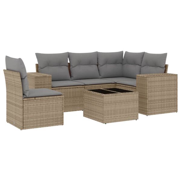 vidaXL Garden Sofa Set Beige PE rattan, Powder-coated steel, Tempered glass