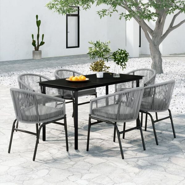 vidaXL Garden Dining Set Black Powder-coated steel 7 Piece Set Durable
