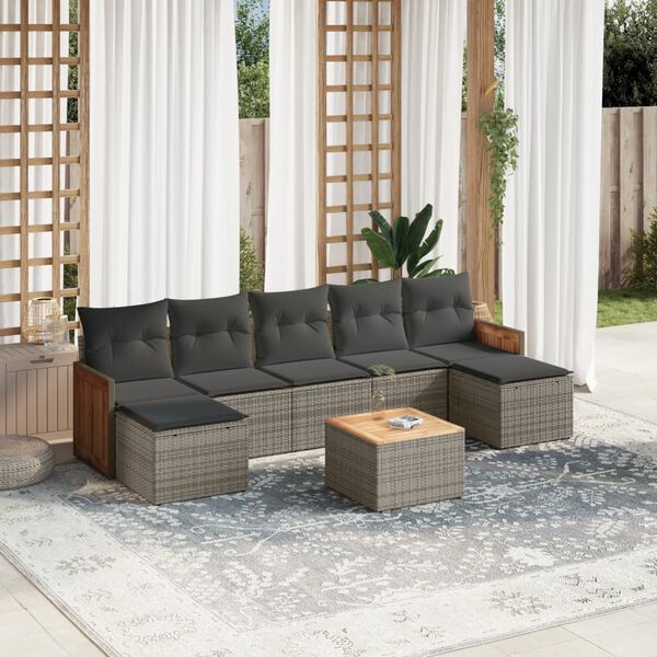 vidaXL Garden Sofa Set Gray PE rattan 8 Piece Adjustable Armrests