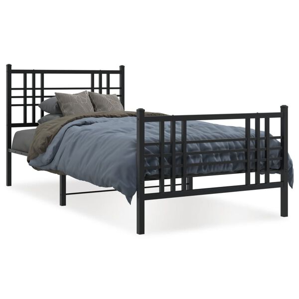vidaXL Bed Frame Black Steel Twin Bed Frame Rectangular Traditional