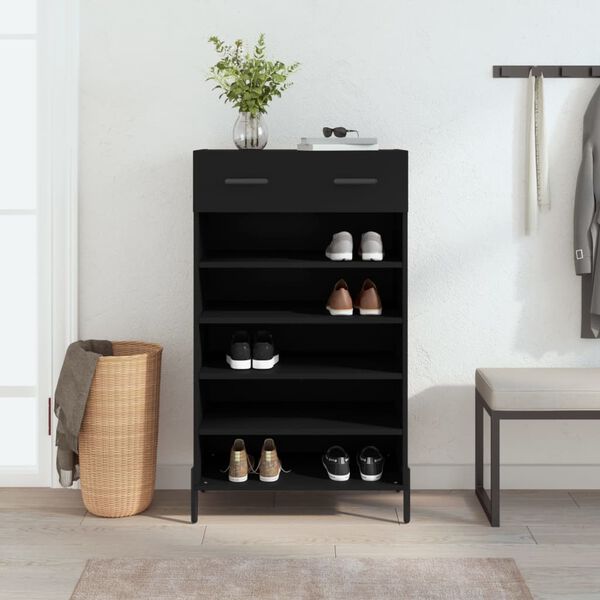 vidaXL Shoe Cabinet Black Engineered wood, iron, zinc alloy Medium