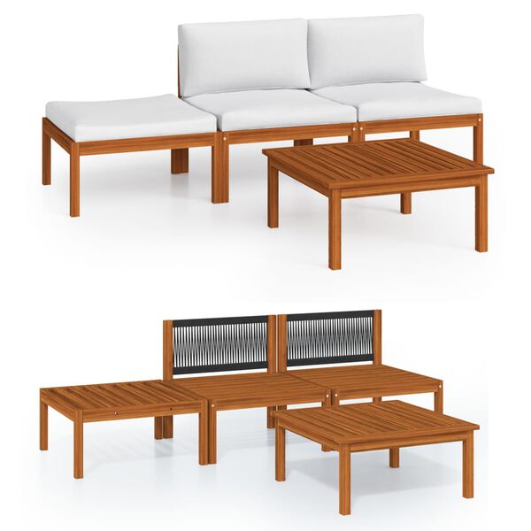 vidaXL Garden Lounge Set Cream Solid acacia wood 4 Piece Set
