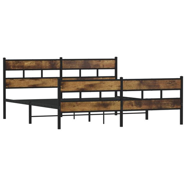 vidaXL Bed Frame Smoked Oak Steel, Engineered Wood 80 x 80 in Modern
