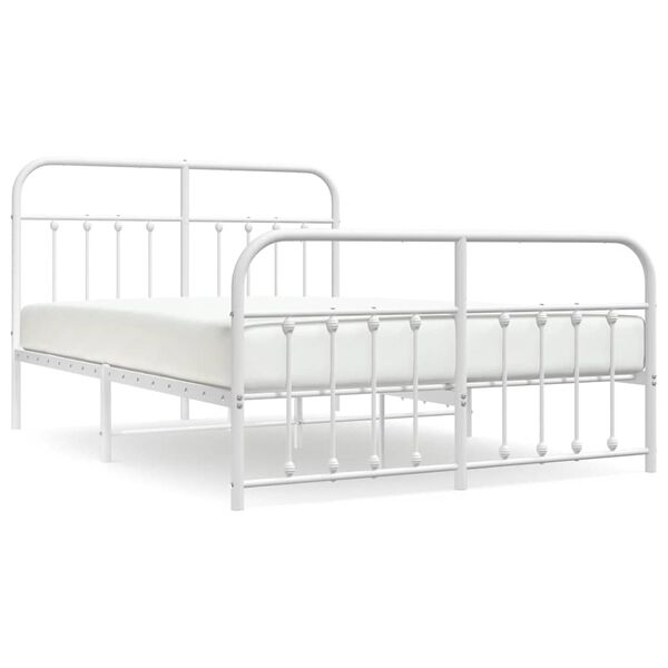 vidaXL Bed Frame White Steel 59 x 79 in Durable Bed Frame