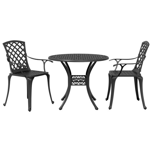 vidaXL 3 Piece Bistro Set Black Cast Aluminum