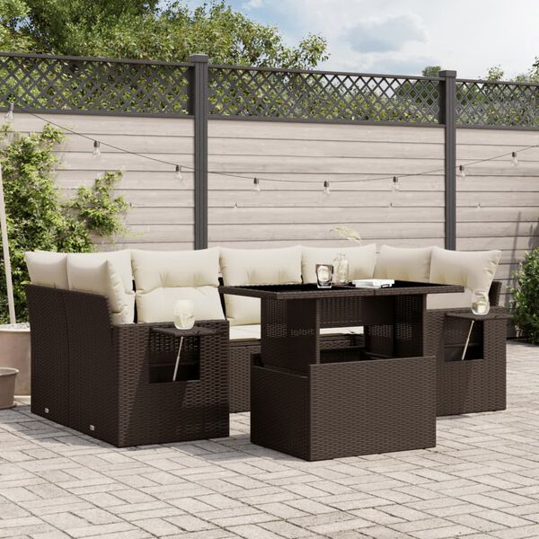 vidaXL Garden Sofa Set Brown PE rattan 7 Piece Set