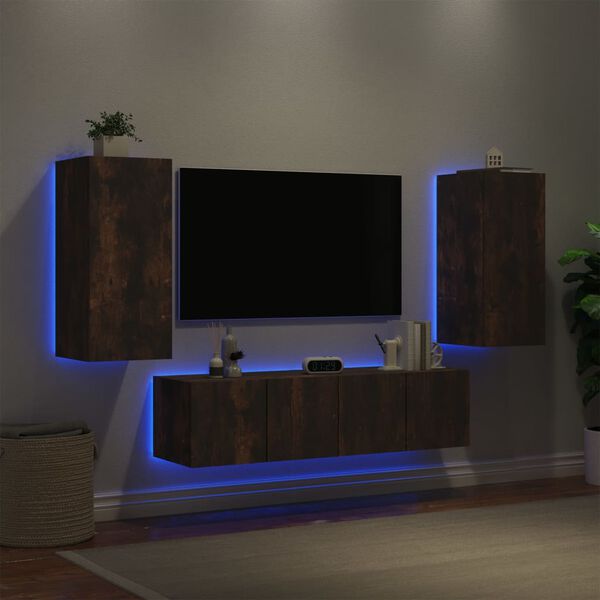 vidaXL TV Wall Unit Smoked oak Engineered wood Medium TV Wall Unit