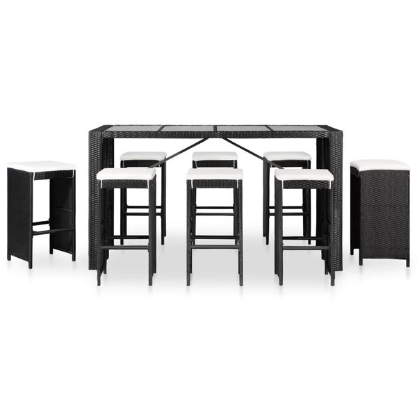 vidaXL 9 Piece Patio Dining Set Poly Rattan Black