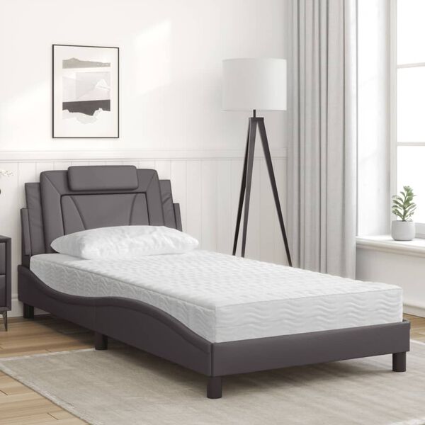 vidaXL Bed Grey Faux leather Twin Bed Rectangular Modern Twin Bed