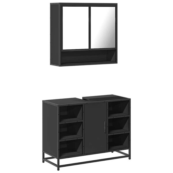 vidaXL Bathroom Furniture Set Black Engineered wood, metal, glass Medium
