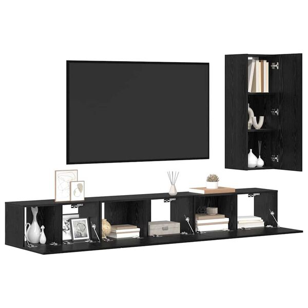 vidaXL TV Cabinet Set with Drawer 4 pcs Black Oak Engineered Wood