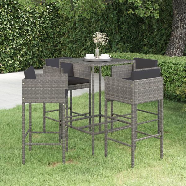 vidaXL Garden Bar Set Grey PE rattan, steel, tempered glass Medium