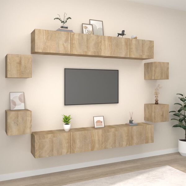 vidaXL 8 Piece TV Stand Set Sonoma Oak Engineered Wood