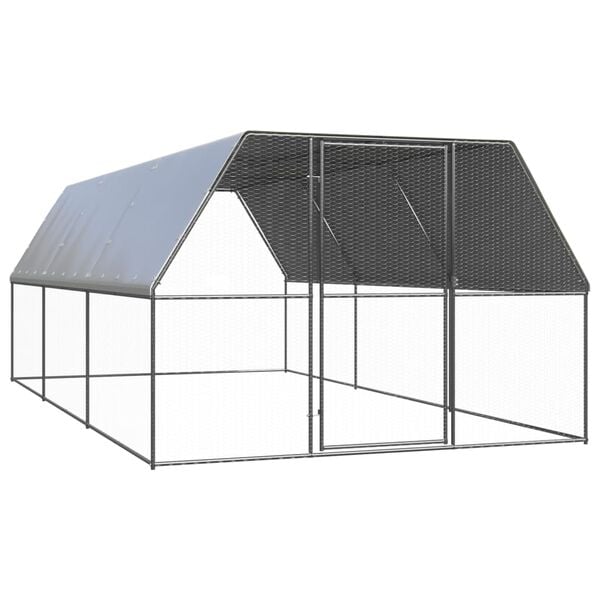vidaXL Chicken Cage Silver and Silver Grey Galvanized Steel, Polyethylene