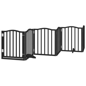vidaXL Dog Gate with Door Foldable 6 Panels Black 118.1 " Poplar Wood