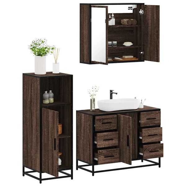 vidaXL Bathroom Furniture Set Brown oak Engineered wood, metal, glass