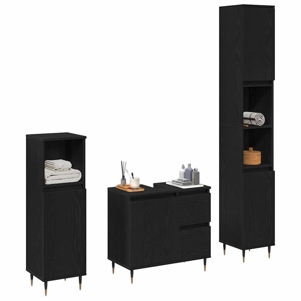 vidaXL Bathroom Furniture Set 3 pcs Black Oak 11.81 x 11.81 x 74.80 in