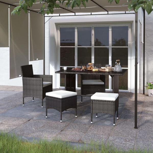 vidaXL Garden Chair And Stool Set of 4 Black Poly Rattan Medium