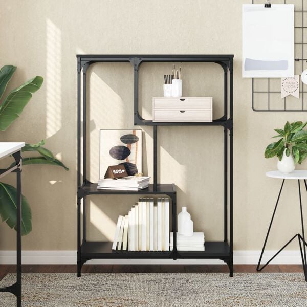 vidaXL Bookshelf Black Engineered wood and steel 31.9 x 14.2 x 45.3 in
