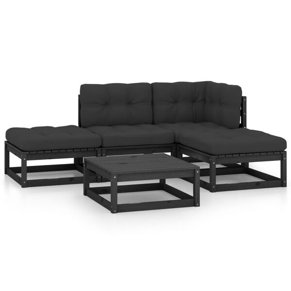 vidaXL Garden Lounge Set Black, Anthracite Solid Pine, 100% Polyester