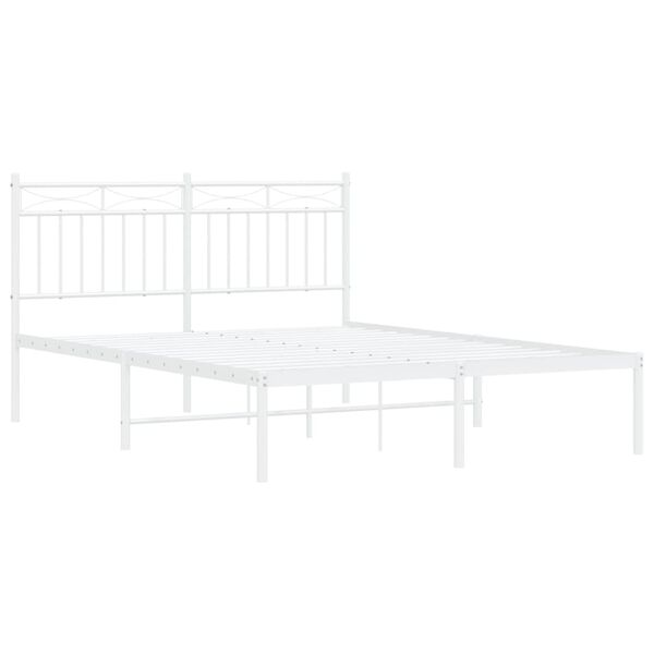 vidaXL Bed Frame White Powder-Coated Steel Double Bed