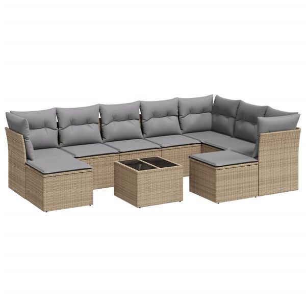 vidaXL Garden Sofa Set Beige PE rattan, powder-coated steel, tempered glass